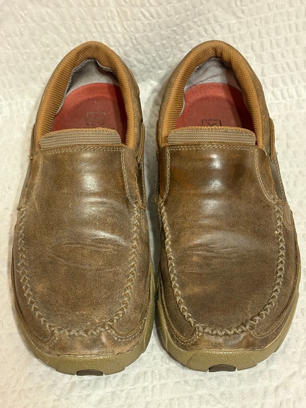 Twisted X Men’s Driving Moc Slip On Loafer Brown Distressed Leather Shoes Size 9